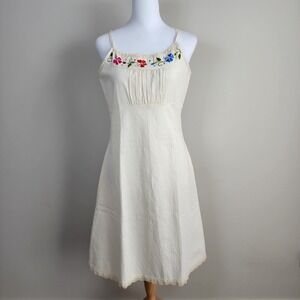 Boho Embroidered Cotton Sun Dress Womens Medium Beach Vacation Paradise Resort